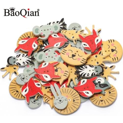 50pcs Mixed Cartoons Animals 2-Hole Wooden Buttons For Scrapbooking Crafts DIY Children Clothing Decoration Sewing Accessories
