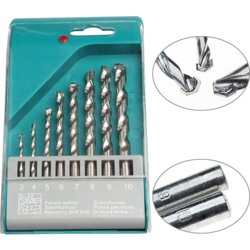 8pcs/set 3/4/5/6/7mm/8mm/9mm/10mm For Brick Wall Concrete Architecture HSS Masonry Drill Bit Twist Drilling Power Tools Kit