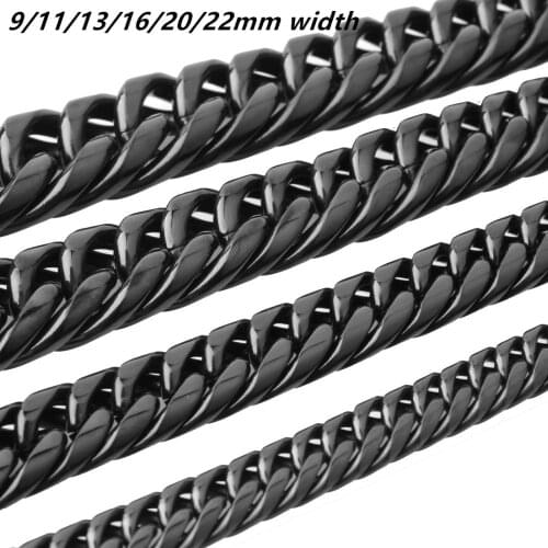 9/11/13/16/20/22mm Cool Jewelry 316L Stainless Steel Black Color Cuban Curb Chain Mens Necklace Or Bracelet 7"-40" High Quality