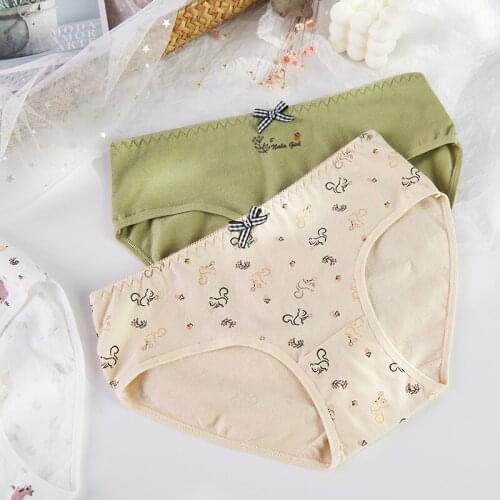 Squirrel Fashion Womens Underwear Mid Waist Cotton Crotch Bottom Girls Panties Comfortable Briefs Bow Soft Intimate Lingerie