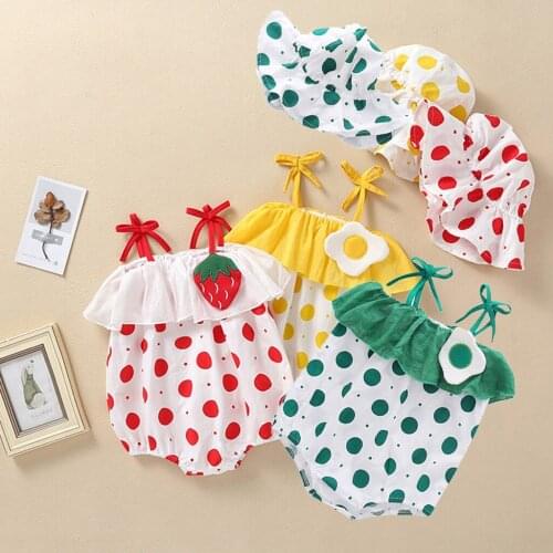 Childrens clothing clothes Boys clothes Newborn Infant Baby Girls Straps Ruffled Dot Print Romper Sunsuit Hat Bodysuit L30819