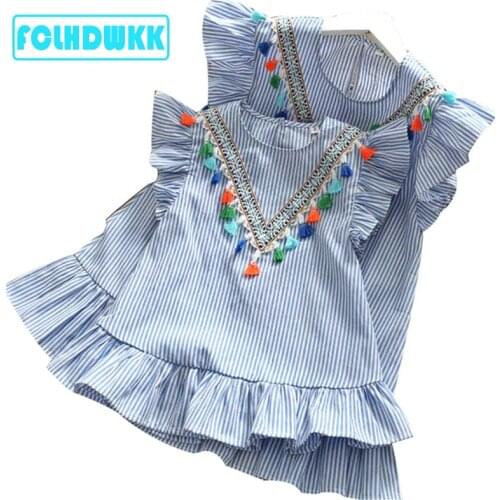 2019 New Brand Summer Girls Dresses Tassel Flying Sleeve Girl Clothing Princess Dress Children Costume 100% Cotton Kids Clothes