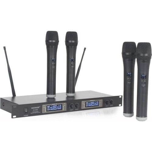 Dual 4 Channel LED WIRELESS Microphone System with 4 CORDLESS MIC for KTV Family Entertainment