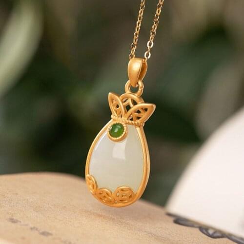 Natural Hetian Jade Coin Pendant S925 Sterling Silver Gold Plated Ruyi Match Jasper Vintage Temperament Style Pendant Ornaments