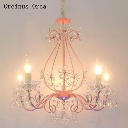 Nordic pink girl crystal chandelier Princess bedroom childrens room lamp romantic creative Crystal Flower Chandelier