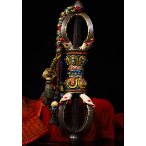 10"Chinese temple collection Old Tiantie Tracing mosaic Gem 5 shares Vajra Dharma Pendant gem Ornaments Town House Exorcism