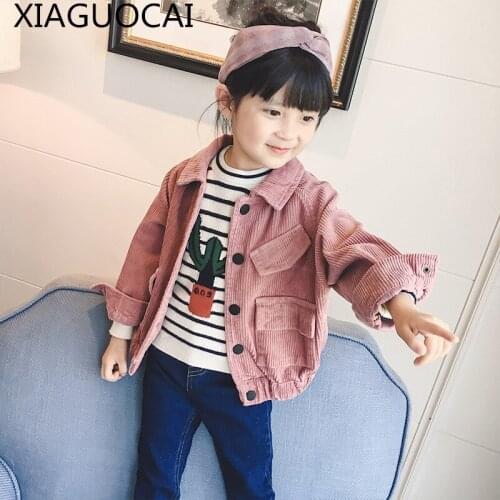 XiaGuoCai Autumn spring 2018 new boy Girl Jacket coat 100% cotton Solid color turn-down collar Button children coat l130 35
