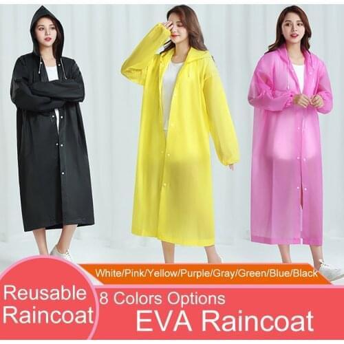 Multiple Colors Eva Plastic Reusable Durable Adult Raincoat Fashion Lightweight Dress Thickened Poncho For Hiking Cycling