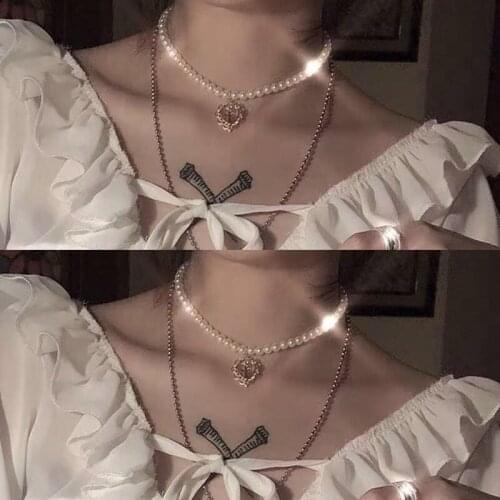 Fashion Simple Heart-shaped Crucifix Pendant Elegant Girl Pearl Clavicular Chain Charm Girl Cocktail Party Jewelry Accessories