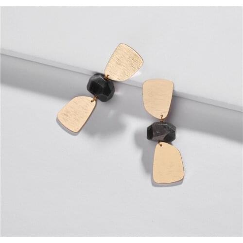 HUIDANG Trendy Fashion Jewelry Natural Stone Pendant Earring Brushed Metal Statement Earrings Boho for Women
