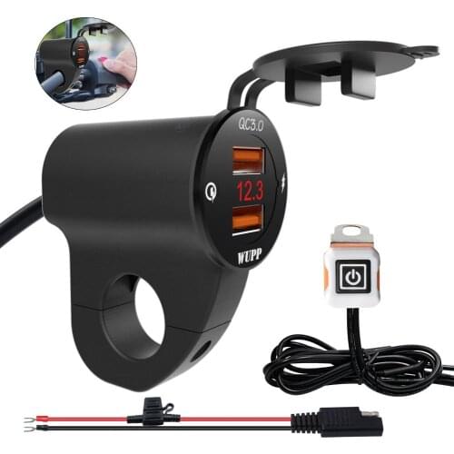 Motorcycle Dual USB QC3.0 Fast Charging Phone Charger Adapter with Voltmeter