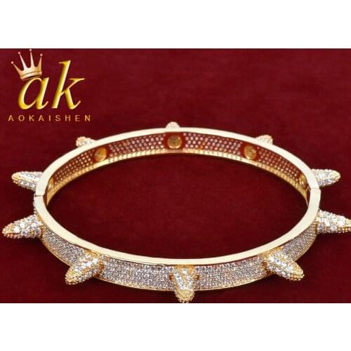 Spiked Bangle Bracelet Gold Color Mens Hip Hop Rock Punk Jewelry