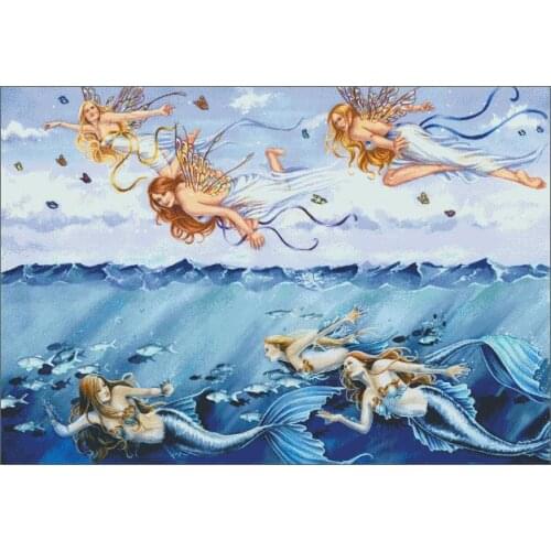 Waters Bright Skys Mermaid Undersea Clear Picture Top Quality Cross Stitch Kits 14CT Unprinted Embroidered Handmade Art Decor