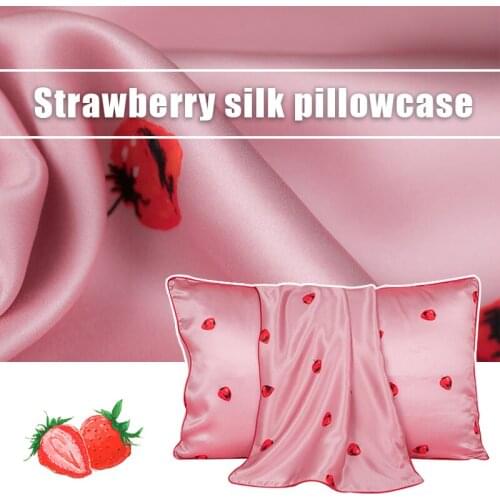 1Pcs 100% Mulberry Silk Pillowcase Harajuku Satin Silk Pillowcase Japan Style Lovely Pink Sweet Strawberry Printed Pillow Cover