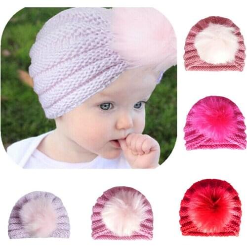 New Kids Baby Girls Boys Knitted Warm Beanie Cap Knit Beanie Fur Pom Pom Hat Crochet Ski Caps Infant Cute Hats