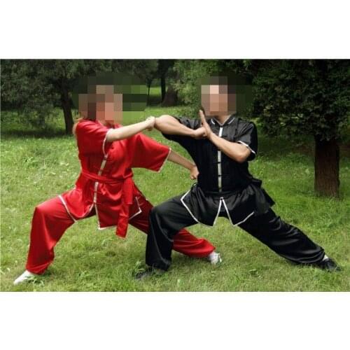 Unisex black/red Kids&adults martial arts clothes kung fu suits short sleeves clothes uniforms tai chi clothing sets
