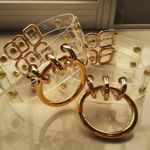 Harajuku Handmade Sexy Clear leather Choker Necklace O-Round colorful Collar Punk Gothic two line torques belt