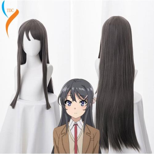 Wig Seishun Buta Yarou wa Bunny Girl Senpai no Yume wo Minai Mai Sakurajima 80cm Dark Gray Synthetic Hair Cosplay Wigs +Wig Cap