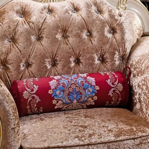 European Style Jacquard Waist Pillow Sofa Hand Pillow Beauty Bed Salon Foot Pillow Stuffed Cylindrical Cushion Neck Pillow
