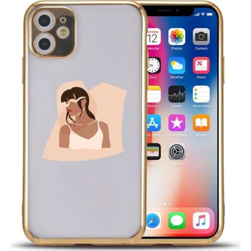 Gold Electroplated Clear Phone Case Illustration Woman For iPhone 11 For iPhone XR Soft TPU Covers Protective Funda Accessories