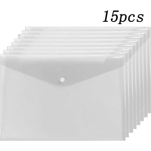 15Pcs/Set Transparent Plastic A5/A4 PP Water Resistant File Holder Filing Envelope Loose Leaf Documents Sheet Protectors