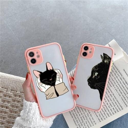 Cat cute cartoon animal luxury shell Phone Cases funda matte transparent For iphone 7 8 11 12 plus mini x xs xr pro max cover