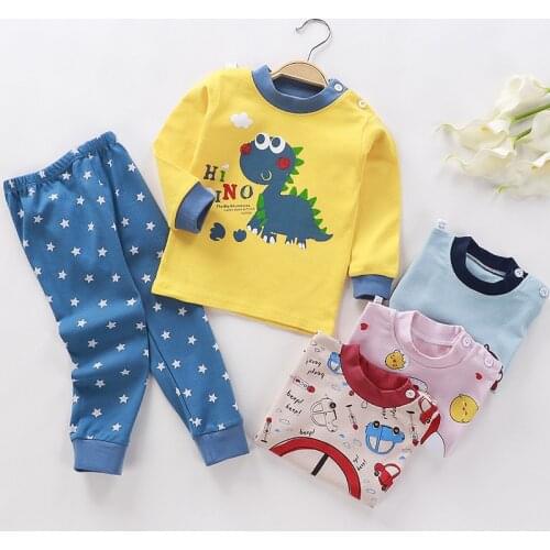 Autumn Winter Cotton Kids Pajamas Set Cute Cartoon Print Christmas Sleepwear Baby Girl Pajamas Tops Pants Boys Toddler Clothes