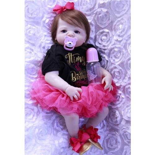 Full silicone reborn baby girl dolls 23" reborn babies alive rooted hair blue/brown/green eyes optional bebe gift reborn bonecas