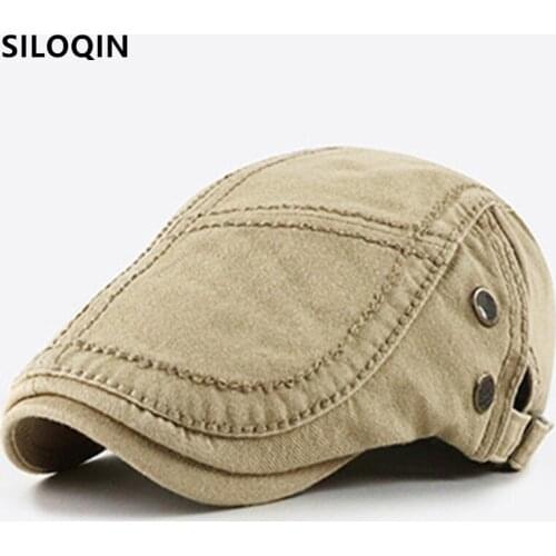 SILOQIN Adjustable Size Mens Cotton Thick Line Berets Snapback Cap New Mesh Breathable Tongue Caps Washable Cloth Sports Cap