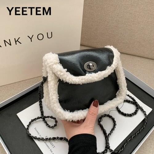 Lamb Hair Bag for Women Autumn and Winter Plush Fashion Cute Diagonal One-shoulder Wool Bag Saddle Bag Purse Messenger Bags
