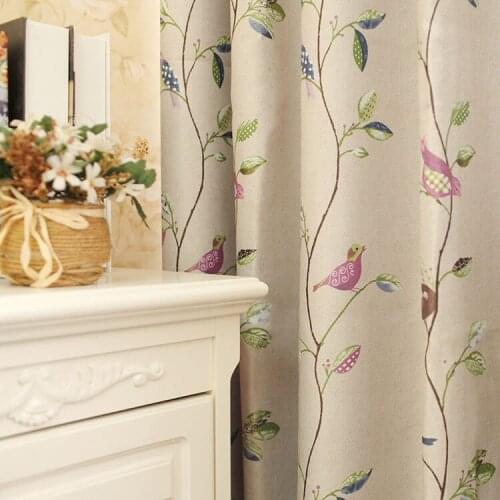 Bird and leaves blackout curtain for living room Finished window curtain with punching holes