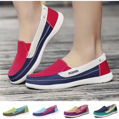 Womens Lightweight Canvas Shoes Low Breathable Solid Color Flat Casual Loafers Outdoor Walking Shoes