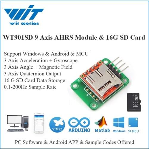 WitMotion 16G Card Storage WT901SD 9 Axis Sensor Digital Angle + Accelerometer + Gyro + Magnetometer MPU9250 For PC/Android/MCU