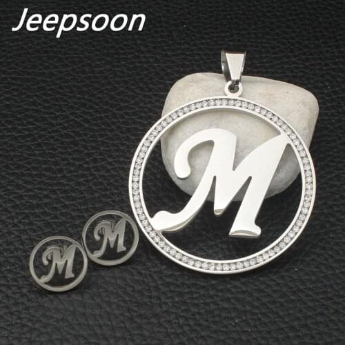 Newest Fashion Stainless Steel letter M Jewelry Two Colors pendant and earring sets For Women Wholesale SBJJDPBJ
