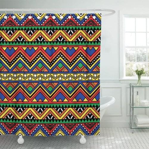 Bright Colored in Boho Chic Abstract Aztec Motives Ethnic Shower Curtain Waterproof 72 x 78 Inches Set with Hooks