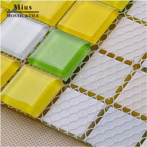 Green yellow mix crystal glass mosaic tile pattern