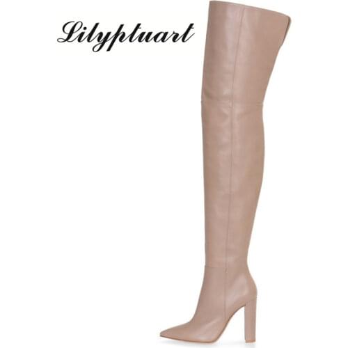 European and American thick heels fashion boots pointed toe side zipper high tube womens boots foreign trade block heels boots