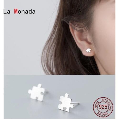 La Monada Cute Jigsaw Stud Earrings Real 925 Sterling Silver Minimalist Silver Earrings For Women Stud Fine In Jewelry Geometric