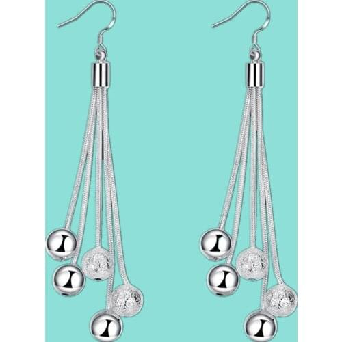 925 Sterling Silver Long Tassel Smooth Frosted Beads Earrings For Women Wedding Engagement Party Fashion Jewelry