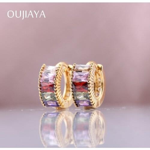 OUJIAYA Luxury square Natural Zircon Dangle Earrings 585 Rose Gold Lovely Fashion adventures Women Wedding Party fine JewelryA33