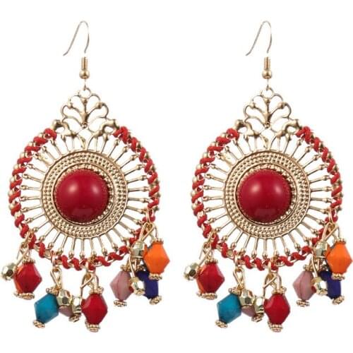 Ethnic Bohemian Style Beaded Tassel Earrings for Women Statement Jewelry Blue Red Black Stone Dance Party Wear Gypsy Turkish