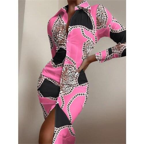 Shirt Dress 2021 Autumn New Women Print Skirt Mid Waist Sweet Single Breasted Temperament Commuter Office Dress Long-Sleeved Ms