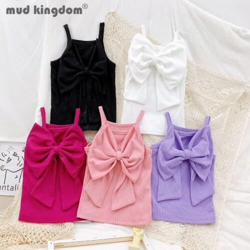 Mudkingdom Girls Bow Camisoles Summer Solid Cotton Cute Princess Style Camisole Tops for Toddler Casual Children Clothing