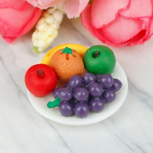 1:12 Miniature Food Fresh Fruit Platter Grape Pear Orange Peach White Dish Dollhouse Kitchen Accessories