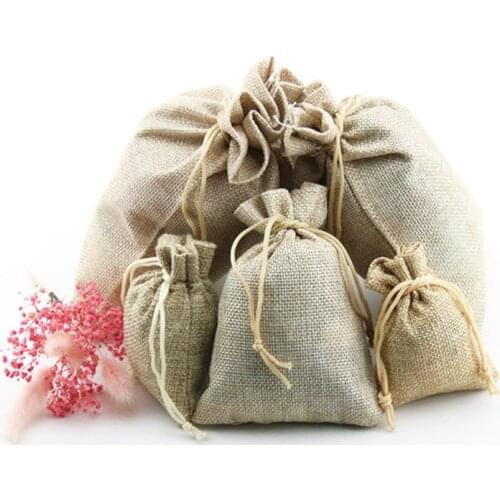 1000Pcs/lot 5 Size Linen Drawstring Pouch Jewelry Bag Jute Pouch Christmas/Wedding Party Candy Gift Gunny Packaging Bag