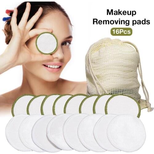16PCS/Set Reusable Cotton Makeup Soft Bamboo Rounds Remover Pads+ Vevlet Fiber Pad With Laundry Bag For Cleansing Face Skin Care