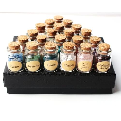18Pcs A set of Natural Crystal Rockstone Gravel Wishing Bottles Minerals Specimen Mini stone Reiki Healing Gift With a Box