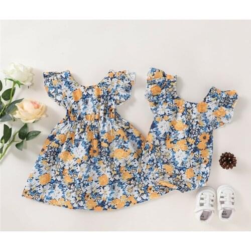 2020 Fashion Newborn Baby Girls Sister Matching Clothes Fly Sleeve Flower Romper Jumpsuit/Dresses Summer Casual Outfits