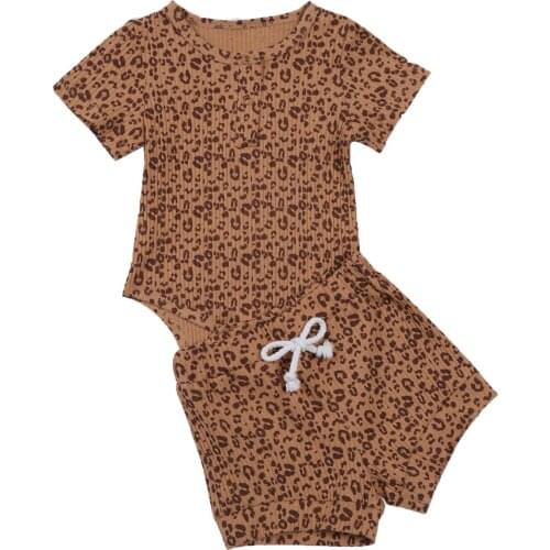 2021 Newborn Infant Baby Boys Girls Romper Kawaii Ribbed Leopard Print Romper Short Bimba Baby Girls Clothes Outfits Set