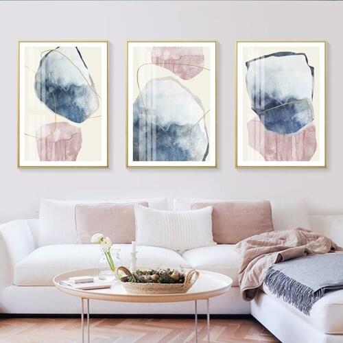 Modern Abstract Light Blue Pink Color Block Canvas Painting Wall Art Print Poster Pictures Living Room Home Interior Decoration